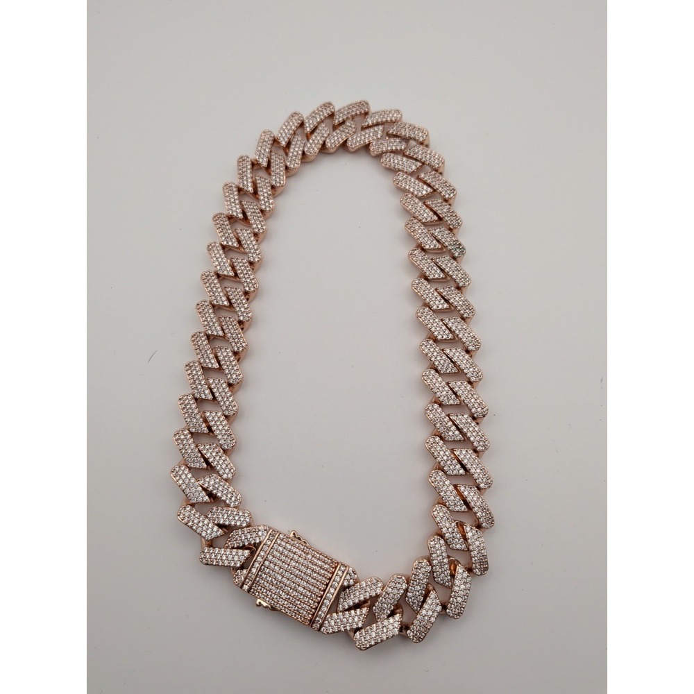 Rose Gold Toned Cuban Link Necklace With Diamond‎ Like Stones